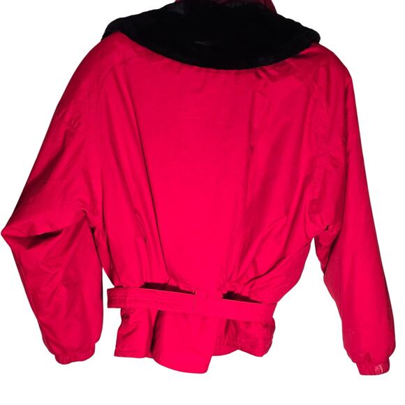 Vintage 90s Ossi Skiwear Faux Fur Collar Red Belted Snow Jacket Women’s Size 8 - Picture 6 of 10